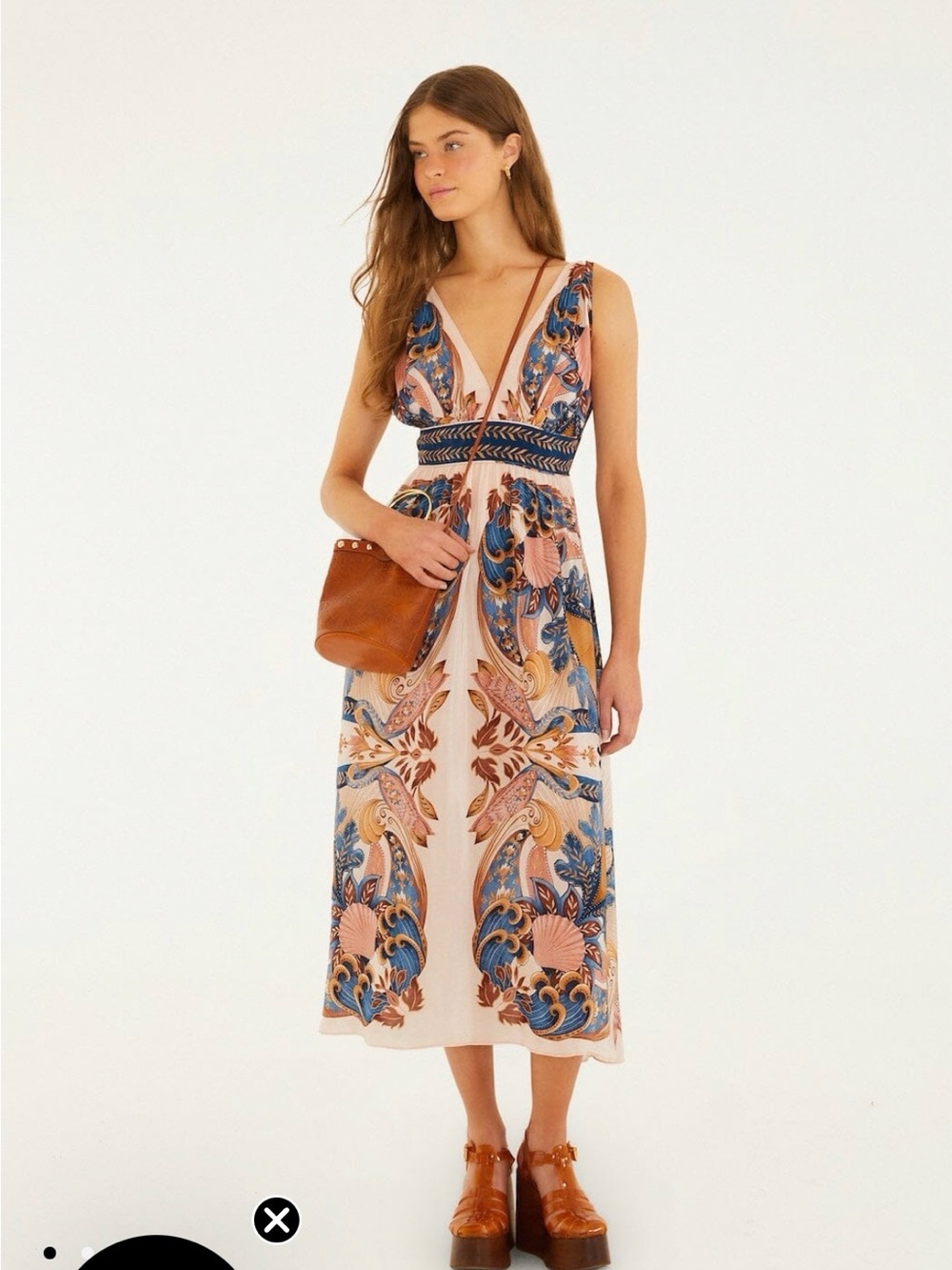 FARM Rio Pink Paisley V-Neck Maxi Dress with Teal and Tan Accents